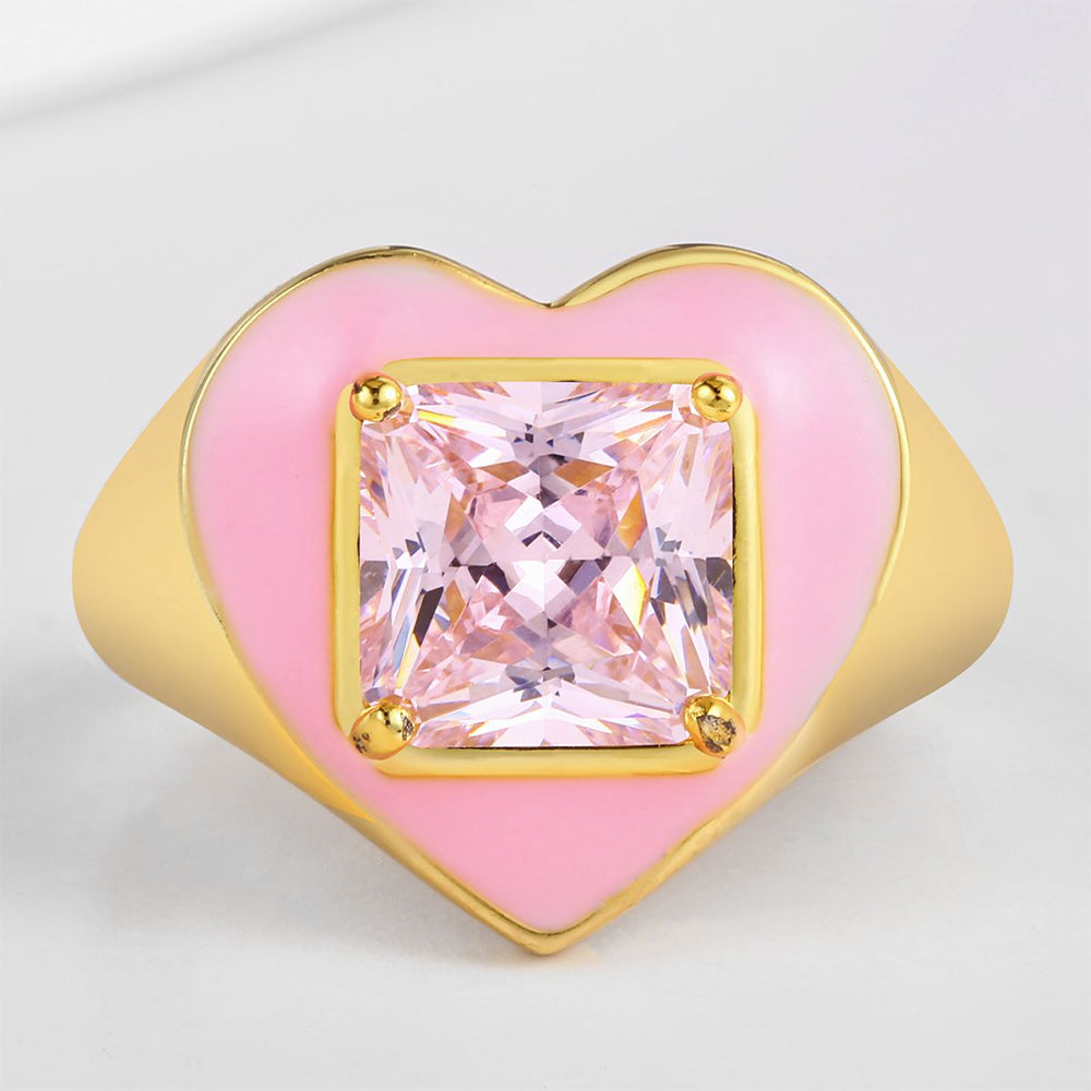 Arany tónusú Emporia Ötvözetű Gyűrű Rózsaszínű Emporia® Kristállyal és Tűzzománccal