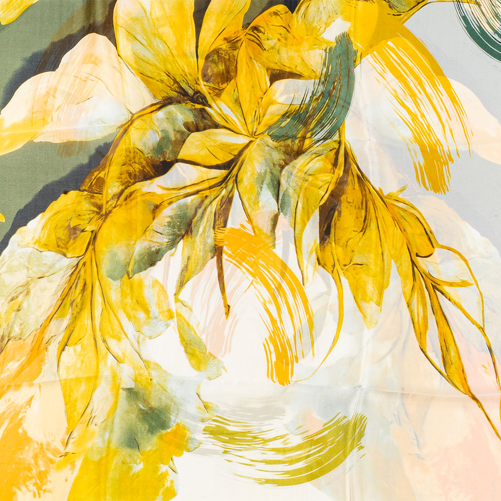 Liliomok Varázsa Sál, 85 X 180 Cm, Zöld, 100% Vegán Selyem