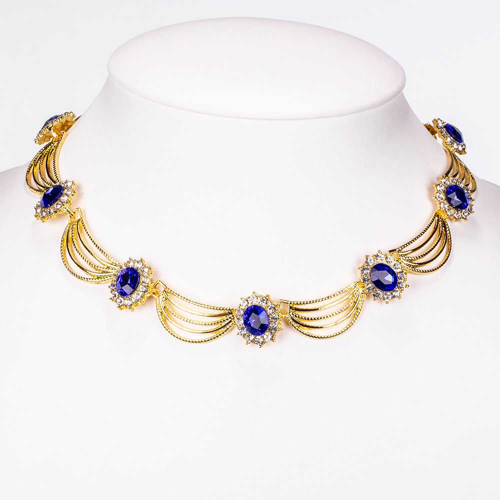 Arany tónusú Emporia Ötvözetű Szett Kék Emporia® Kristállyal és Fehér Emporia® Kristállyal ( Nyaklánc+Fülbevaló )