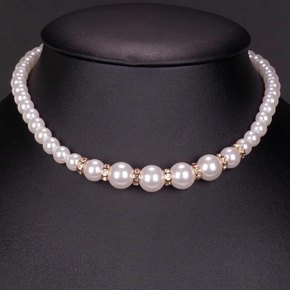 Arany tónusú Emporia Ötvözetű Óra Fehér Emporia® Kristállyal ( Nyaklánc+Fülbevaló+Karkötő )