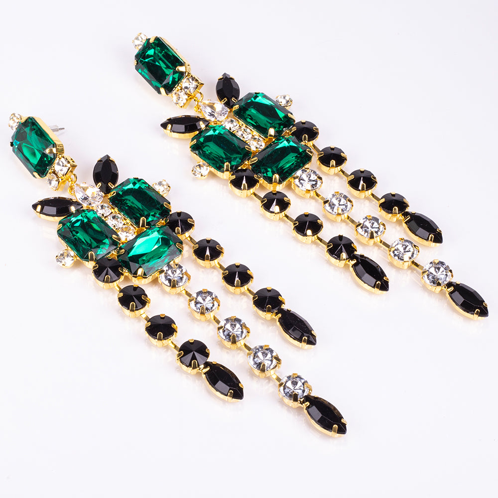 Arany tónusú Emporia Ötvözetű Szett Zöld Emporia® Kristállyal és Fehér Emporia® Kristállyal ( Nyaklánc+Fülbevaló )