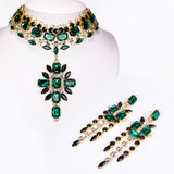 Arany tónusú Emporia Ötvözetű Szett Zöld Emporia® Kristállyal és Fehér Emporia® Kristállyal ( Nyaklánc+Fülbevaló )