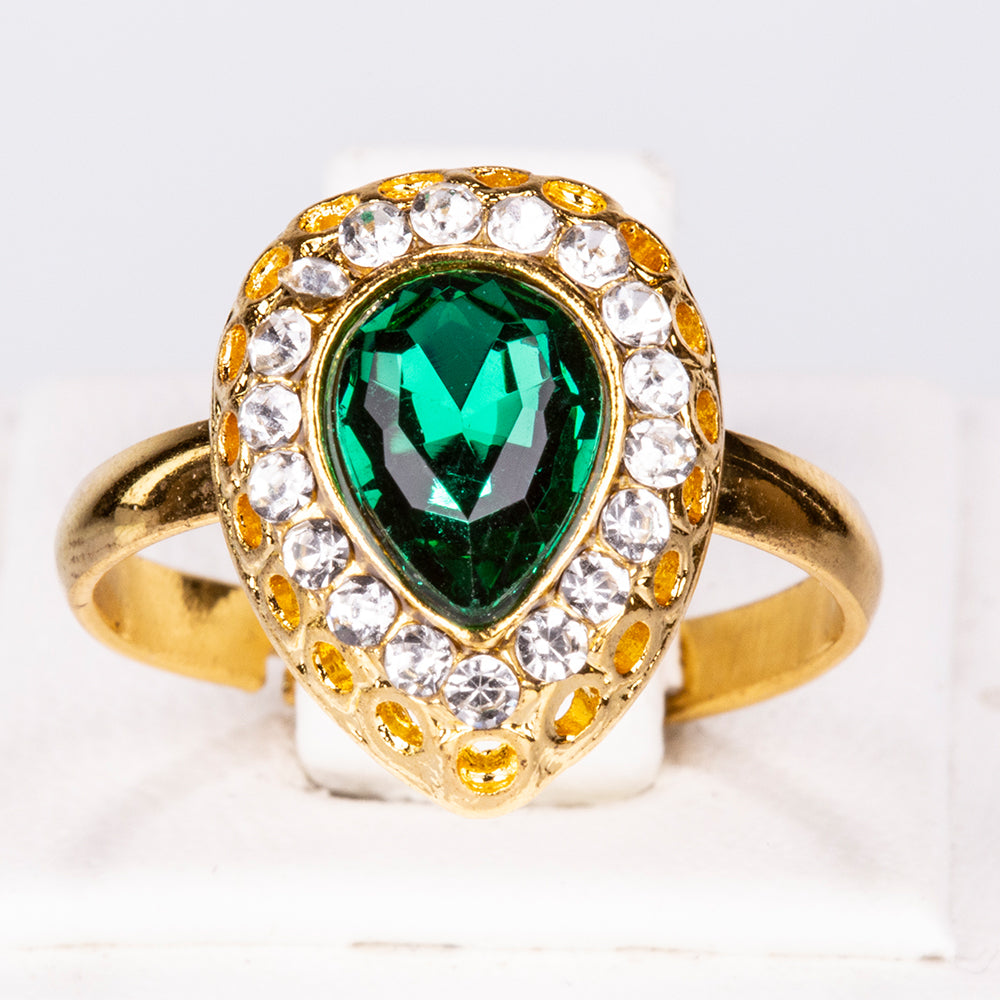 Arany tónusú Emporia Ötvözetű Szett Zöld Emporia® Kristállyal és Fehér Emporia® Kristállyal ( Nyaklánc+Fülbevaló+Karkötő+Gyűrű+Medál )