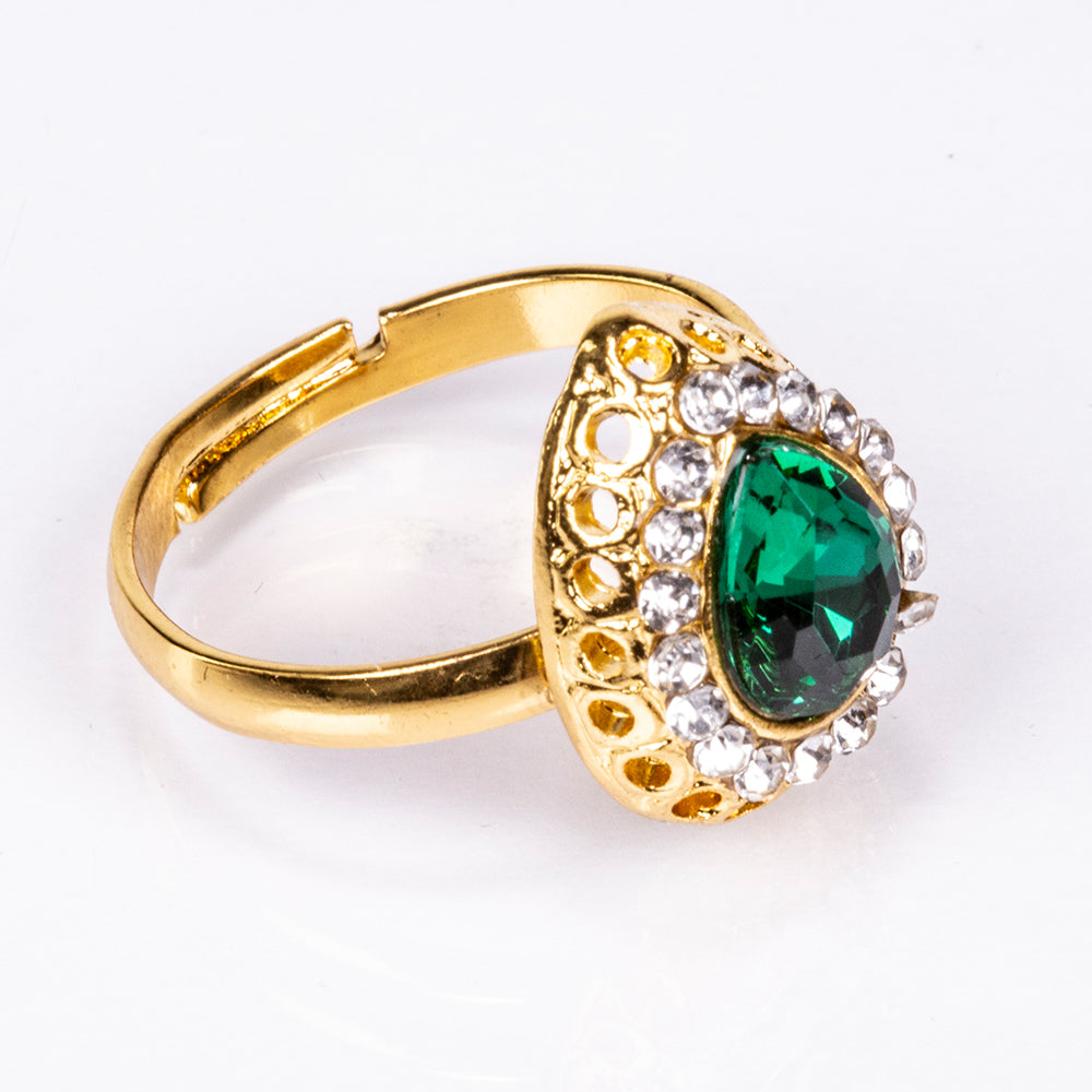 Arany tónusú Emporia Ötvözetű Szett Zöld Emporia® Kristállyal és Fehér Emporia® Kristállyal ( Nyaklánc+Fülbevaló+Karkötő+Gyűrű+Medál )