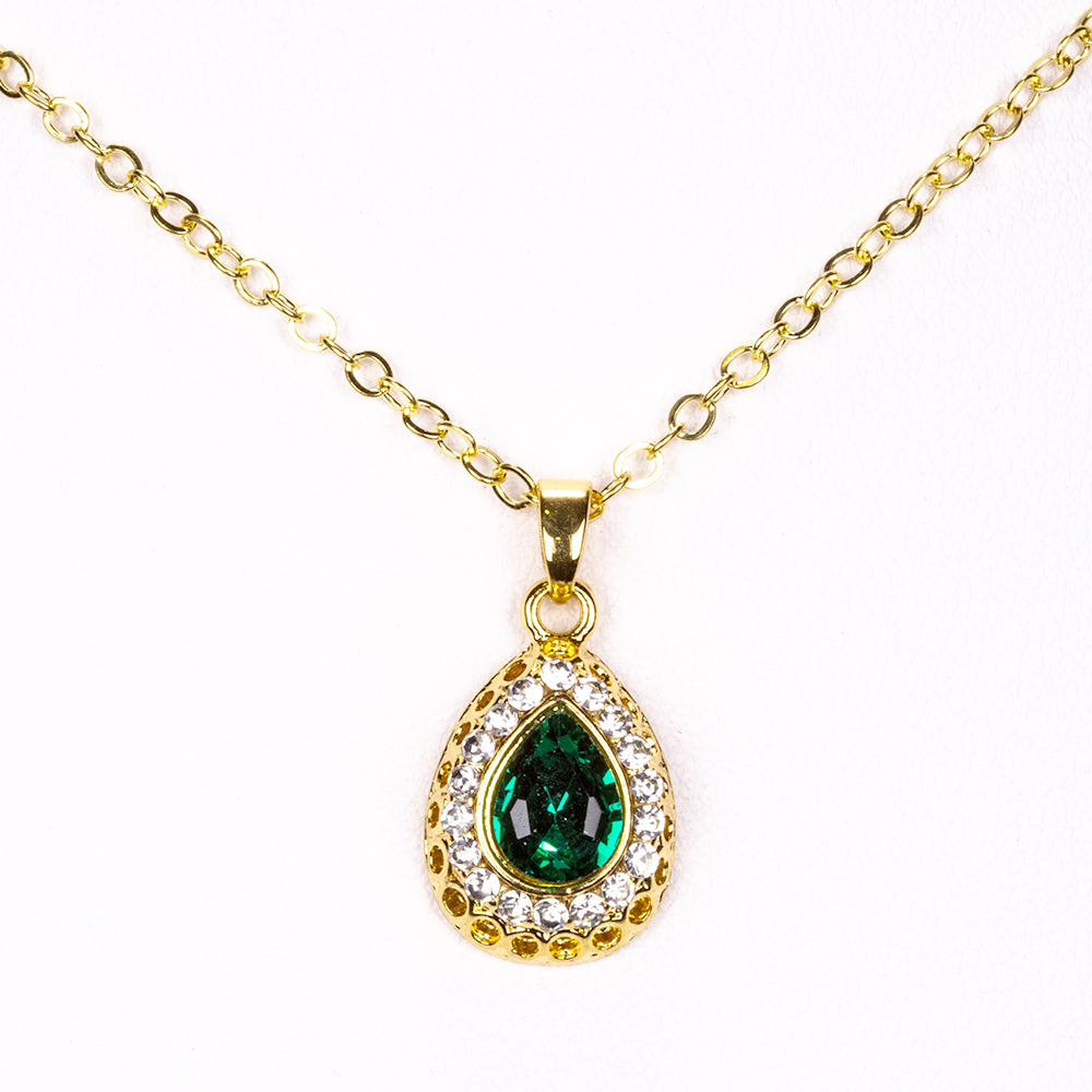 Arany tónusú Emporia Ötvözetű Szett Zöld Emporia® Kristállyal és Fehér Emporia® Kristállyal ( Nyaklánc+Fülbevaló+Karkötő+Gyűrű+Medál )