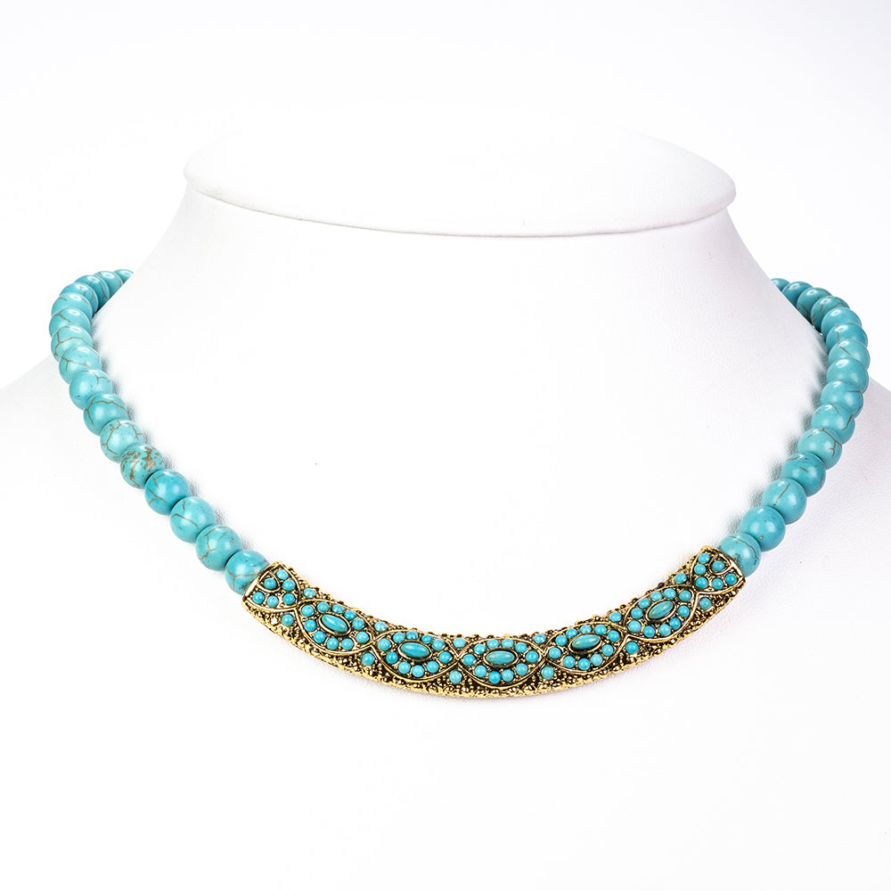 Arany tónusú Emporia Ötvözetű Nyaklánc Türkizzel