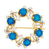 Arannyal Bevont Ezüst Bross Etiópiai Paraiba Kék Opállal és Fehér Topázzal