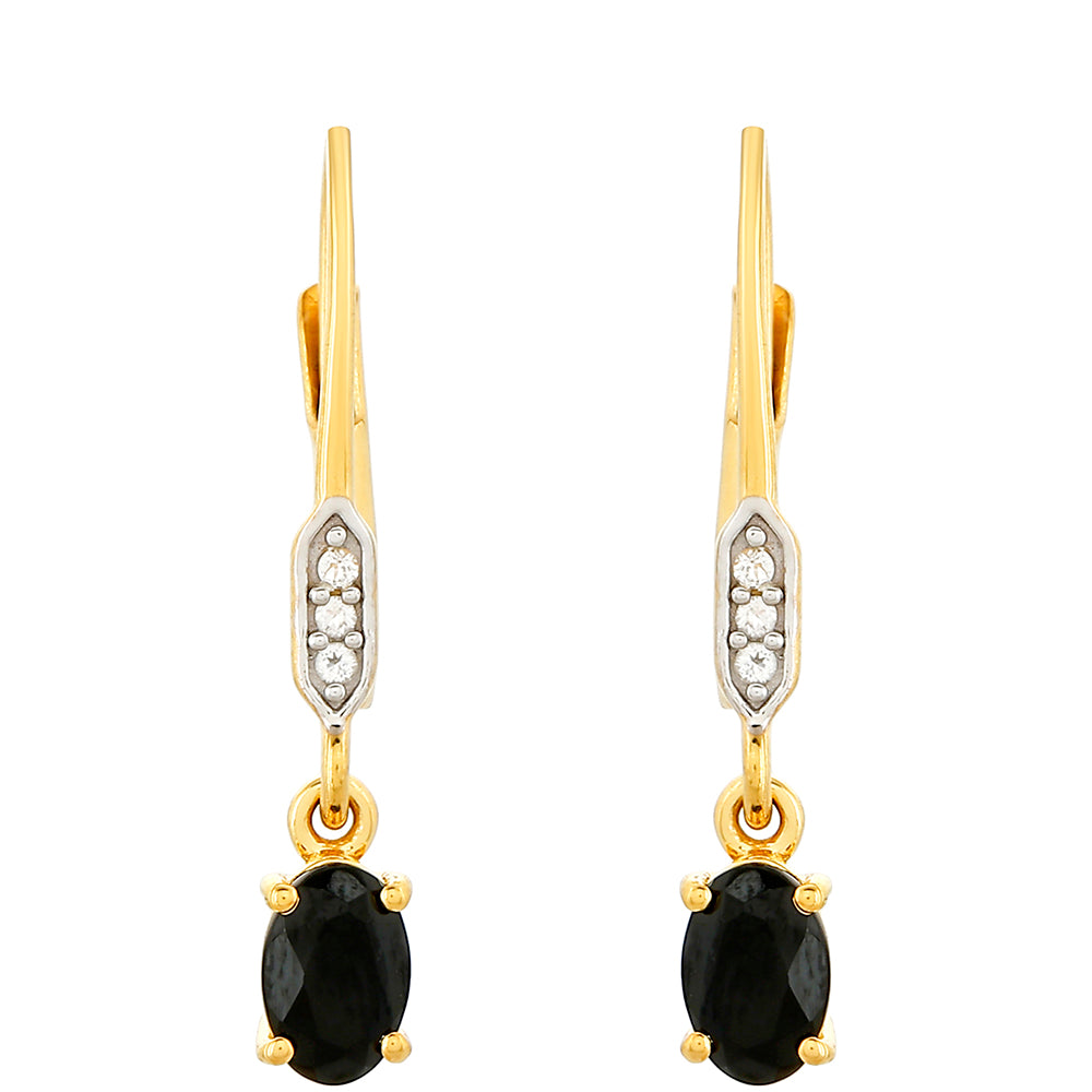 Arannyal Bevont Ezüst Fülbevaló Fekete Turmalinnal és Fehér Topázzal