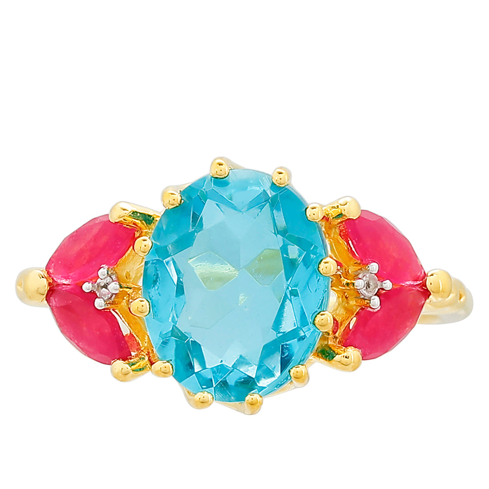 Arannyal Bevont Ezüst Gyűrű Paraiba Kvarccal és Vörös Kvarccal