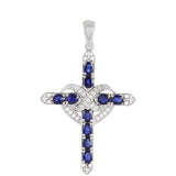 Kereszt Ezüst Medál Thai Zafírral és Fehér Topázzal