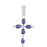 Kereszt Ezüst Medál Thai Zafírral és Fehér Topázzal