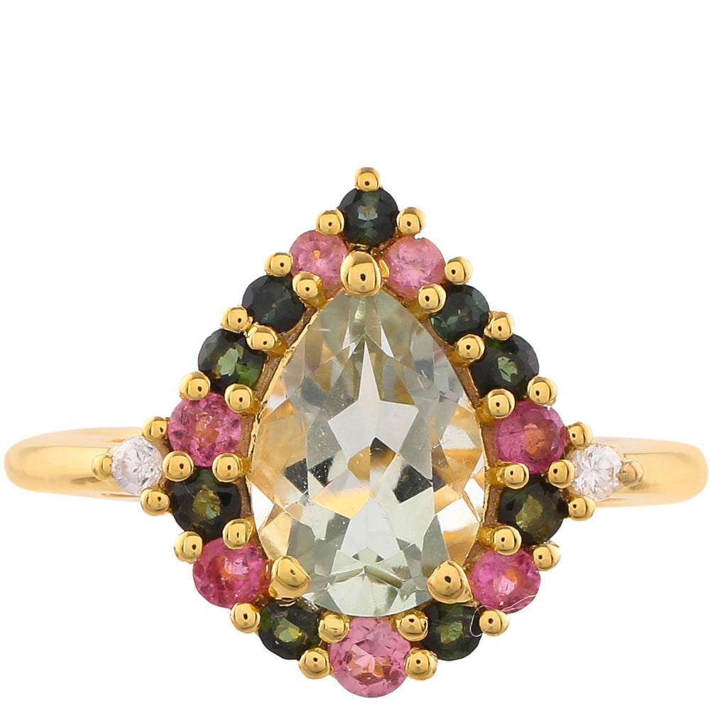 Arannyal Bevont Ezüst Gyűrű Zöld Ametiszttel és Rózsaszínű Turmalinnal