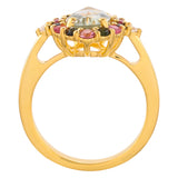 Arannyal Bevont Ezüst Gyűrű Zöld Ametiszttel és Rózsaszínű Turmalinnal