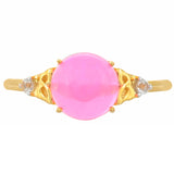 Arannyal Bevont Ezüst Gyűrű Etiópiai Neon Pink Opállal és Fehér Topázzal