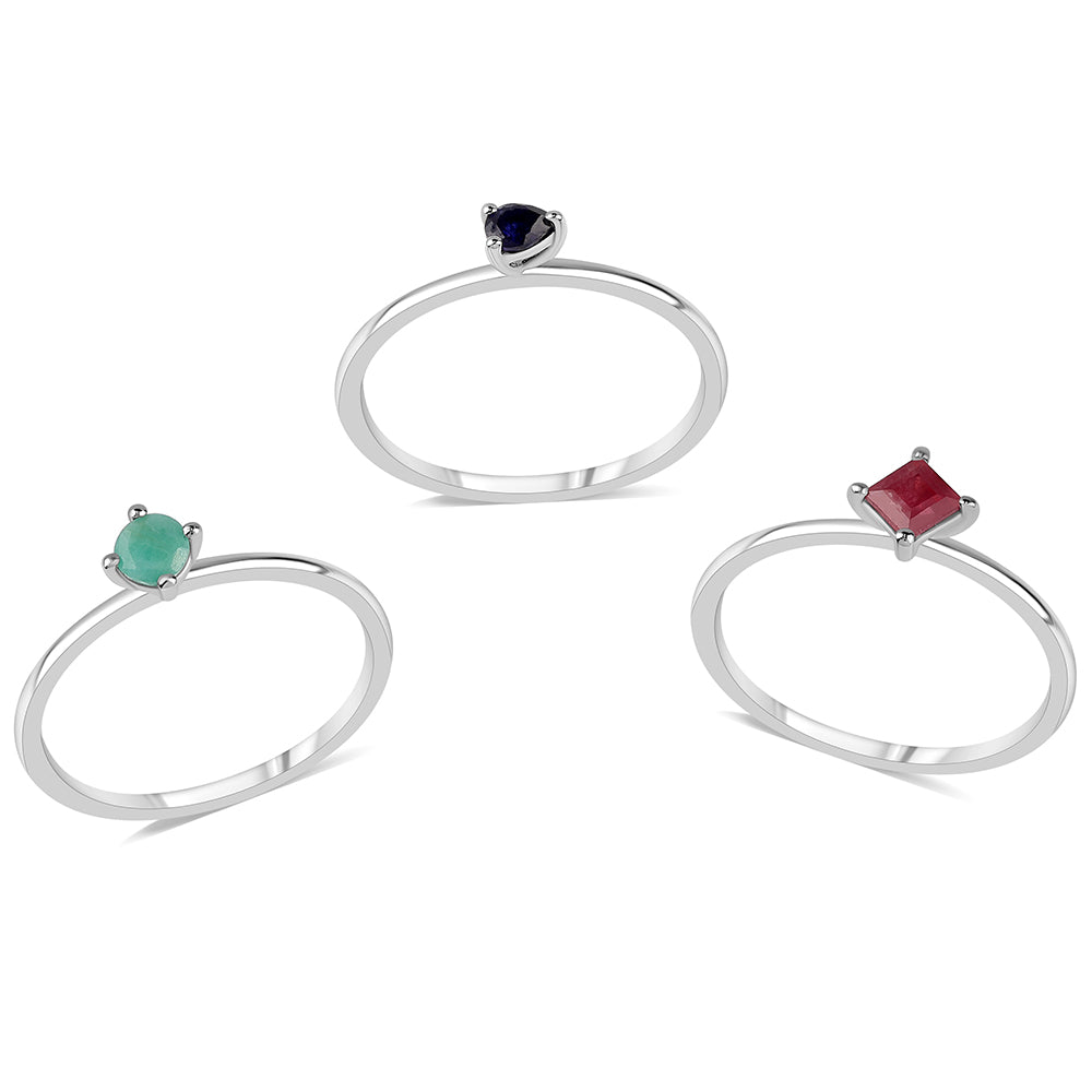 Ezüst Szett Thai Rubinnal és Brazil Smaragddal ( Gyűrű )