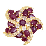 Arannyal Bevont Ezüst Bross Madagaszkári Rubinnal és Fehér Topázzal