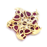 Arannyal Bevont Ezüst Bross Madagaszkári Rubinnal és Fehér Topázzal