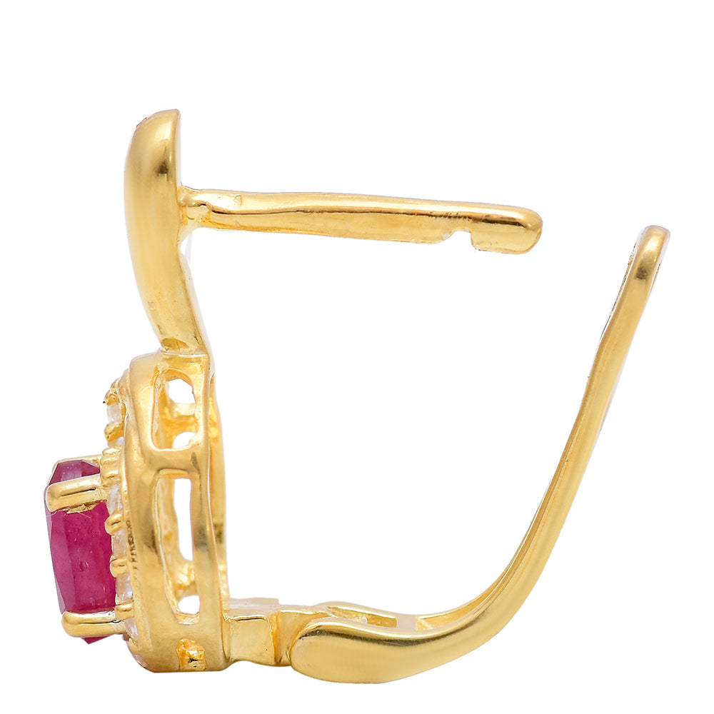 Arannyal Bevont Ezüst Fülbevaló Madagaszkári Rubinnal és Fehér Topázzal