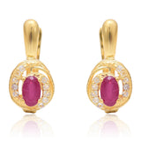 Arannyal Bevont Ezüst Fülbevaló Madagaszkári Rubinnal és Fehér Topázzal