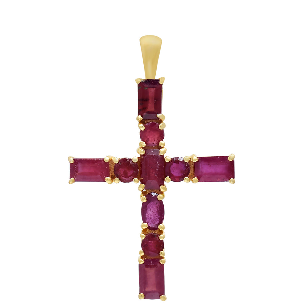 Kereszt Arannyal Bevont Ezüst Medál Madagaszkári Rubinnal