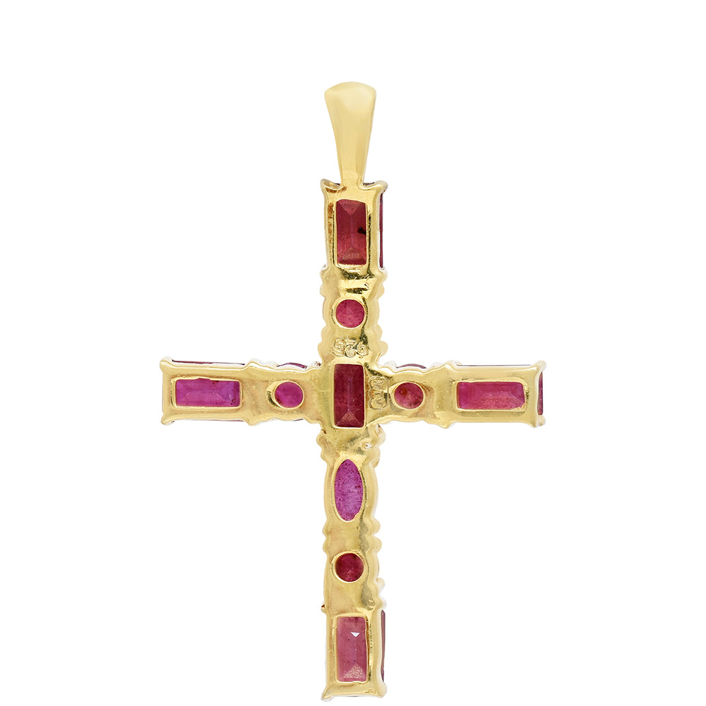 Kereszt Arannyal Bevont Ezüst Medál Madagaszkári Rubinnal