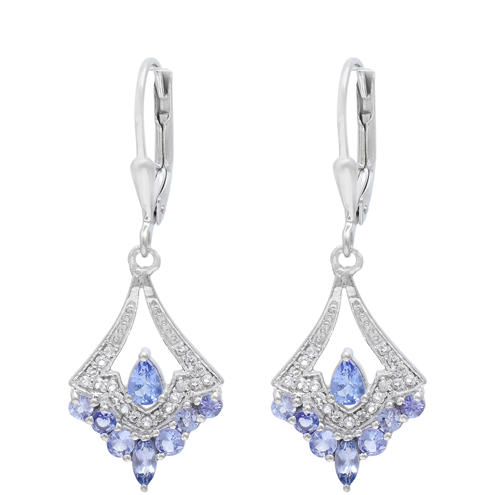 Ezüst Fülbevaló "AAA" Osztályú Tanzanittal és Fehér Topázzal