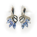 Ezüst Fülbevaló "AAA" Osztályú Tanzanittal és Fehér Topázzal