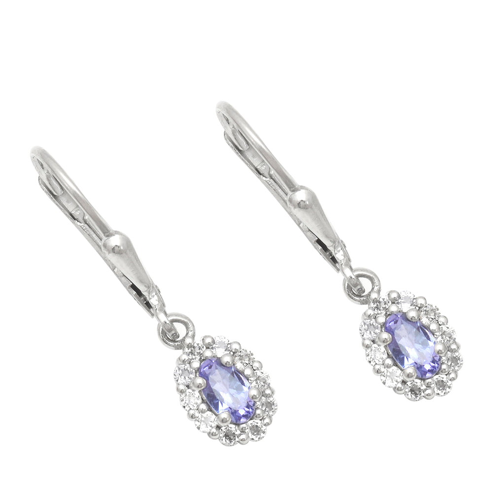 Ezüst Fülbevaló "AAA" Osztályú Tanzanittal és Fehér Topázzal