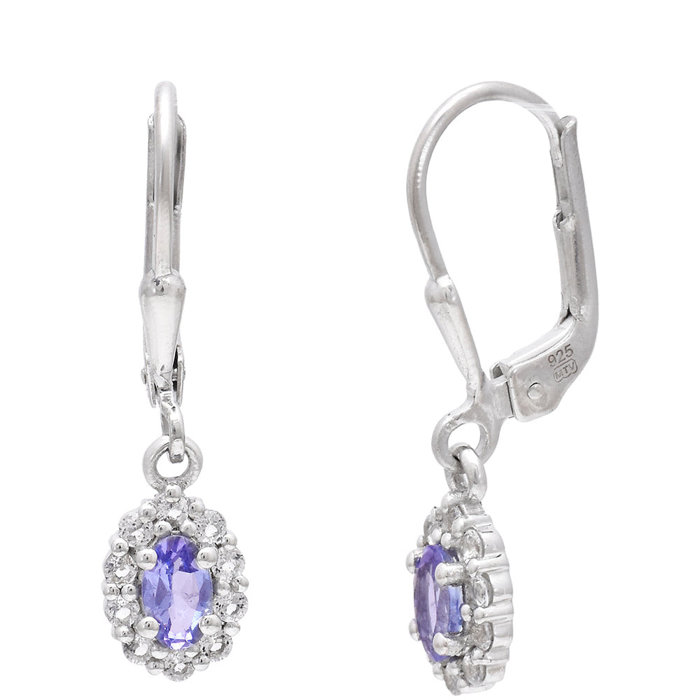 Ezüst Fülbevaló "AAA" Osztályú Tanzanittal és Fehér Topázzal