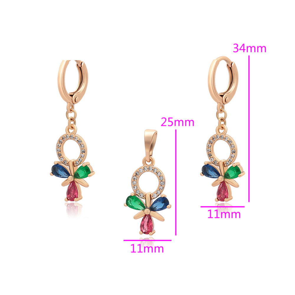 Arany tónusú Emporia Ötvözetű Szett Vörös Emporia® Kristállyal és Zöld Emporia® Kristállyal ( Fülbevaló+Medál )