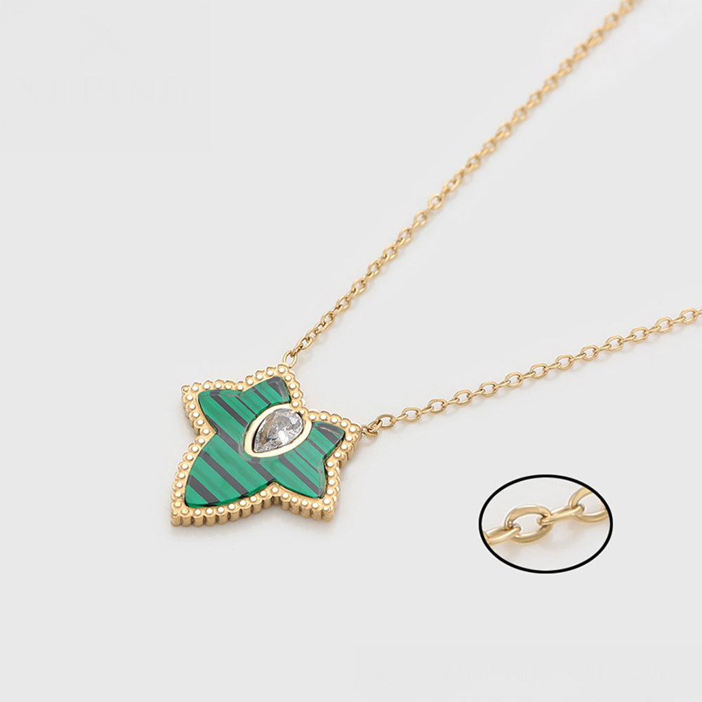 Arany tónusú Emporia Ötvözetű Szett Zöld Emporia® Kristállyal és Fehér Emporia® Kristállyal ( Nyaklánc+Fülbevaló )