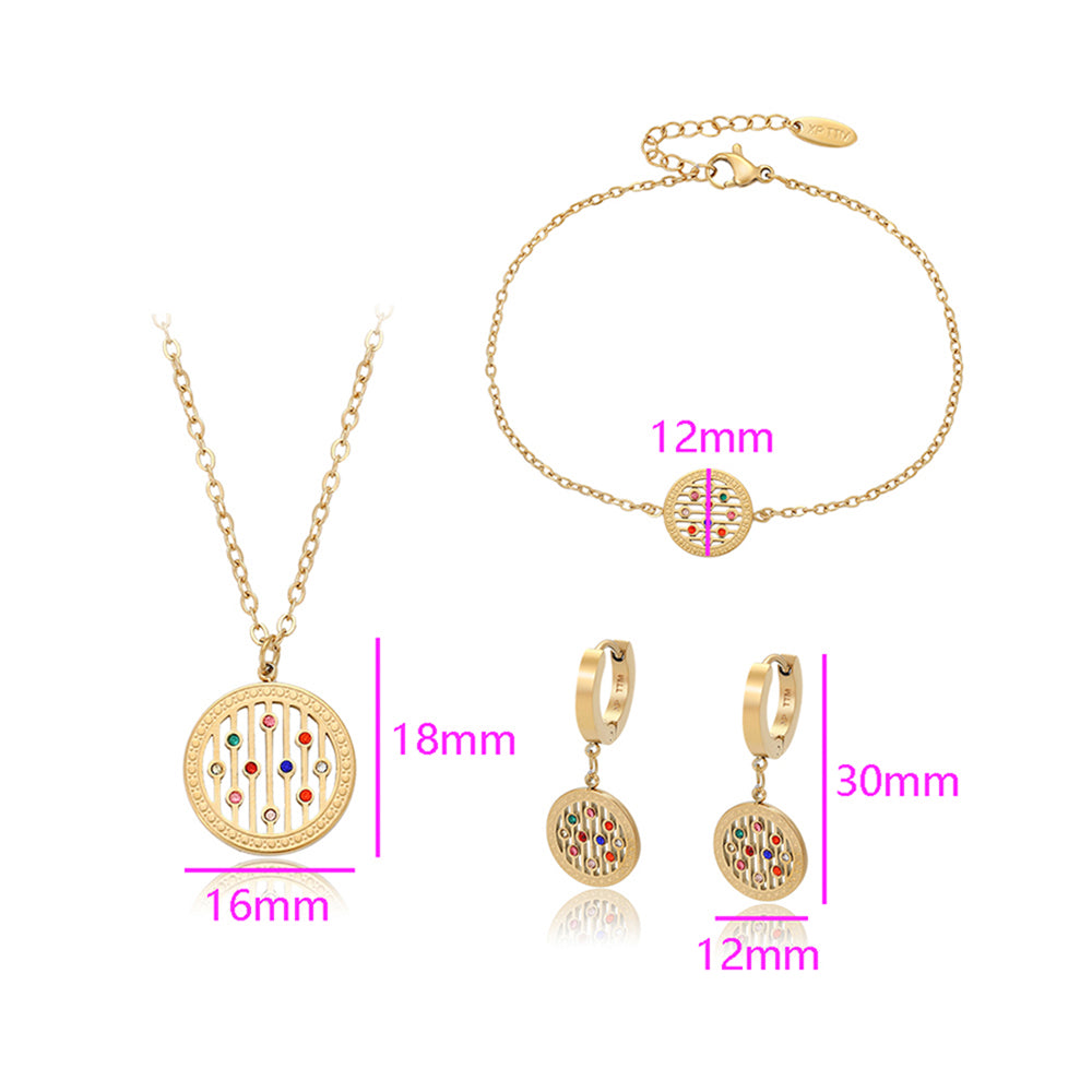 Arany tónusú Emporia Ötvözetű Szett Vörös Emporia® Kristállyal és Kék Emporia® Kristállyal ( Nyaklánc+Fülbevaló+Karkötő+Medál )