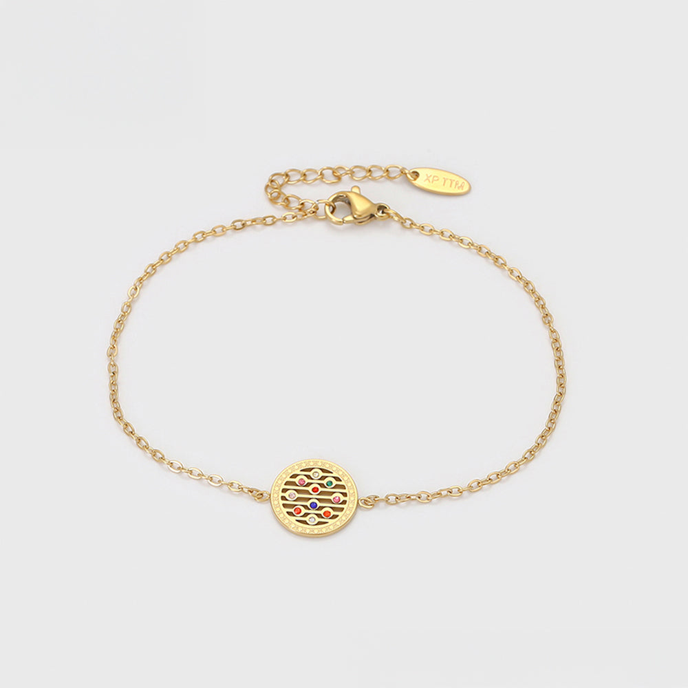 Arany tónusú Emporia Ötvözetű Szett Vörös Emporia® Kristállyal és Kék Emporia® Kristállyal ( Nyaklánc+Fülbevaló+Karkötő+Medál )