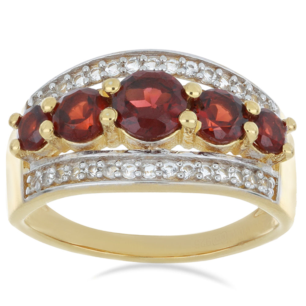 Arannyal Bevont Ezüst Gyűrű Barton Gránáttal és Fehér Topázzal