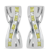 Ezüst Fülbevaló Sárga Gyémánttal és Fehér Cirkónnal