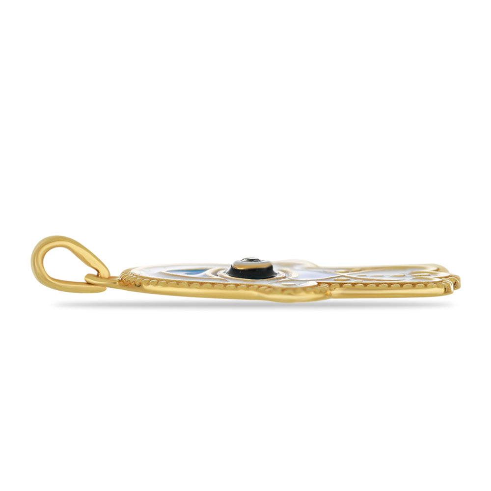 Arannyal Bevont Ezüst Medál Tűzzománccal és Fehér Topázzal