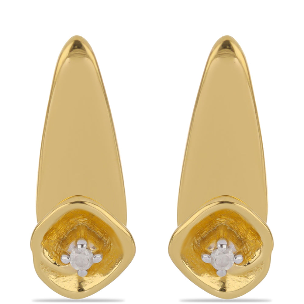 Arannyal Bevont Ezüst Fülbevaló Fehér Gyémánttal