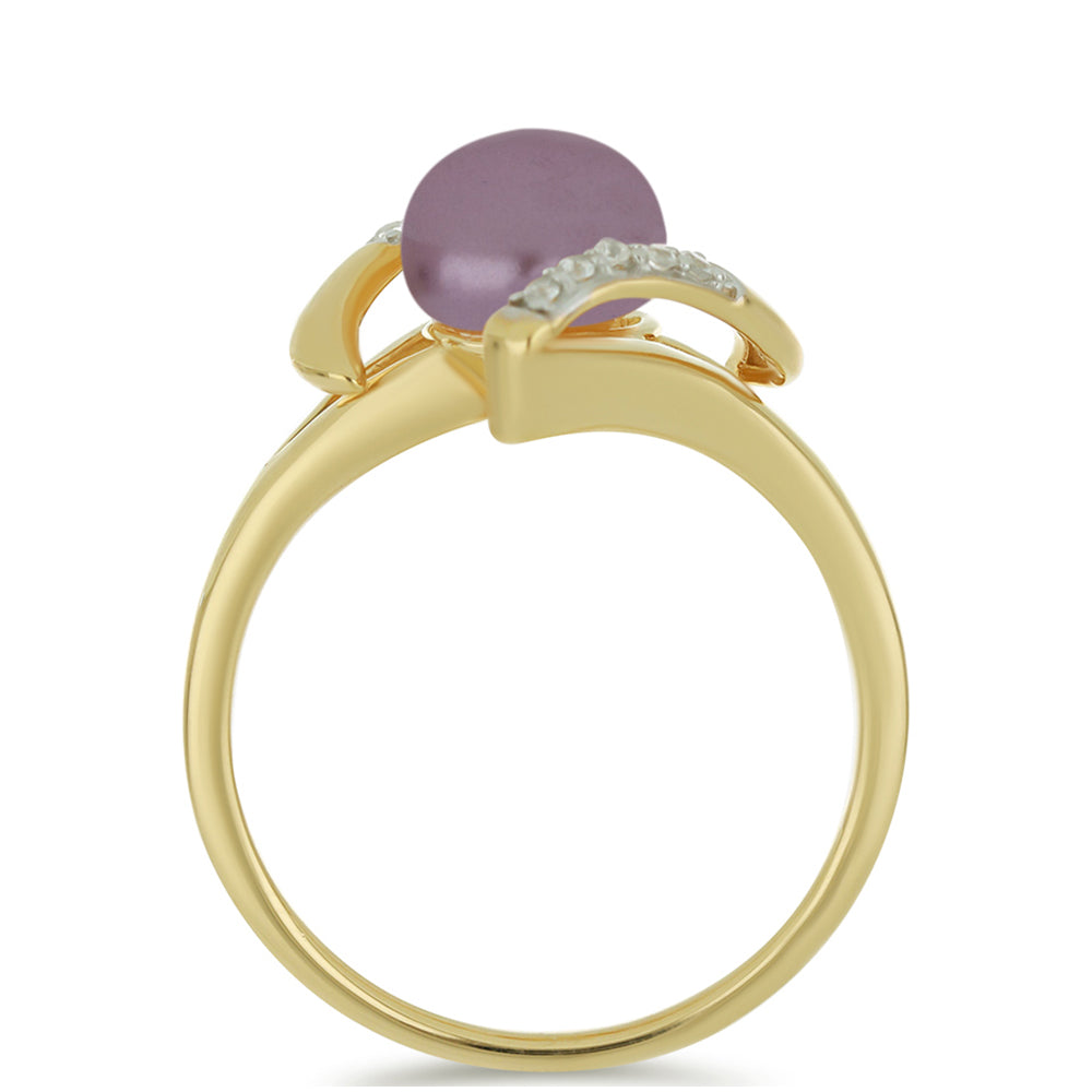 Arannyal Bevont Ezüst Gyűrű Lila színű Édesvízi Kagylógyönggyel és Fehér Topázzal