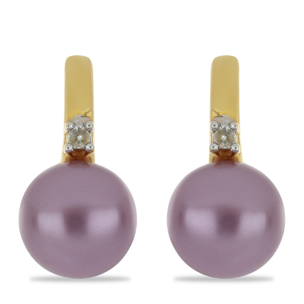 Arannyal Bevont Ezüst Fülbevaló Lila színű Édesvízi Kagylógyönggyel és Fehér Topázzal