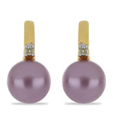 Arannyal Bevont Ezüst Fülbevaló Lila színű Édesvízi Kagylógyönggyel és Fehér Topázzal