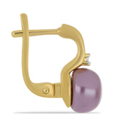 Arannyal Bevont Ezüst Fülbevaló Lila színű Édesvízi Kagylógyönggyel és Fehér Topázzal