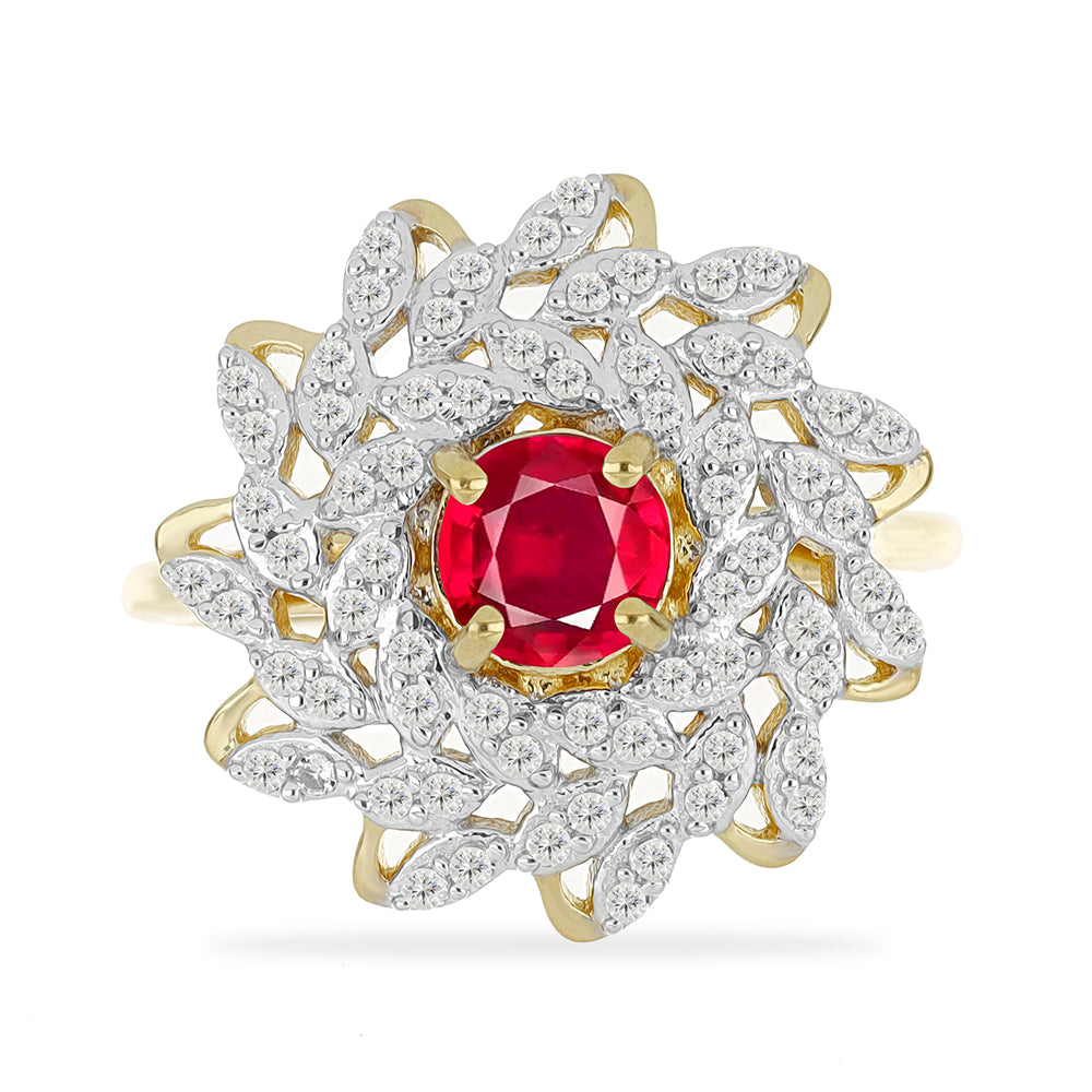 Arannyal Bevont Ezüst Gyűrű Madagaszkári Rubinnal és Fehér Topázzal