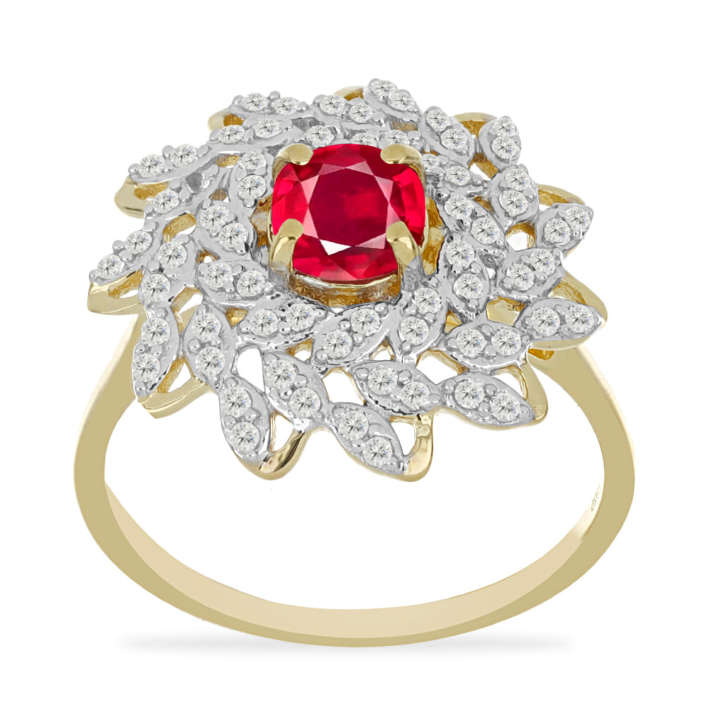 Arannyal Bevont Ezüst Gyűrű Madagaszkári Rubinnal és Fehér Topázzal