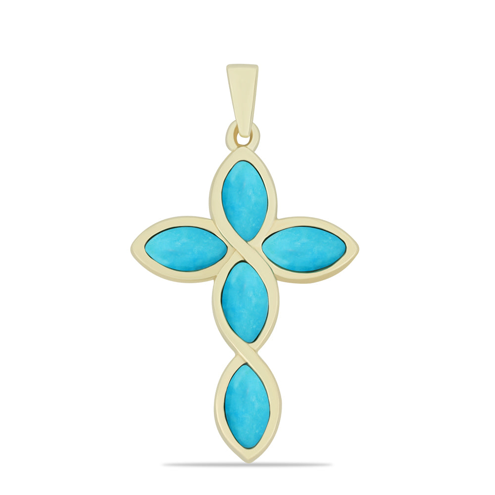 Kereszt Arannyal Bevont Ezüst Medál Csipkerózsika Türkizzel