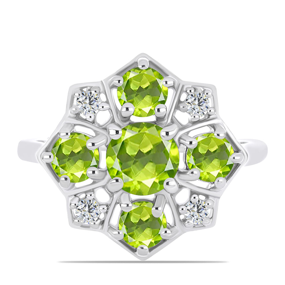 Ezüst Gyűrű Changbai Peridottal és Fehér Topázzal