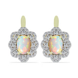 Arannyal Bevont Ezüst Fülbevaló Etiópiai Opállal és Fehér Topázzal