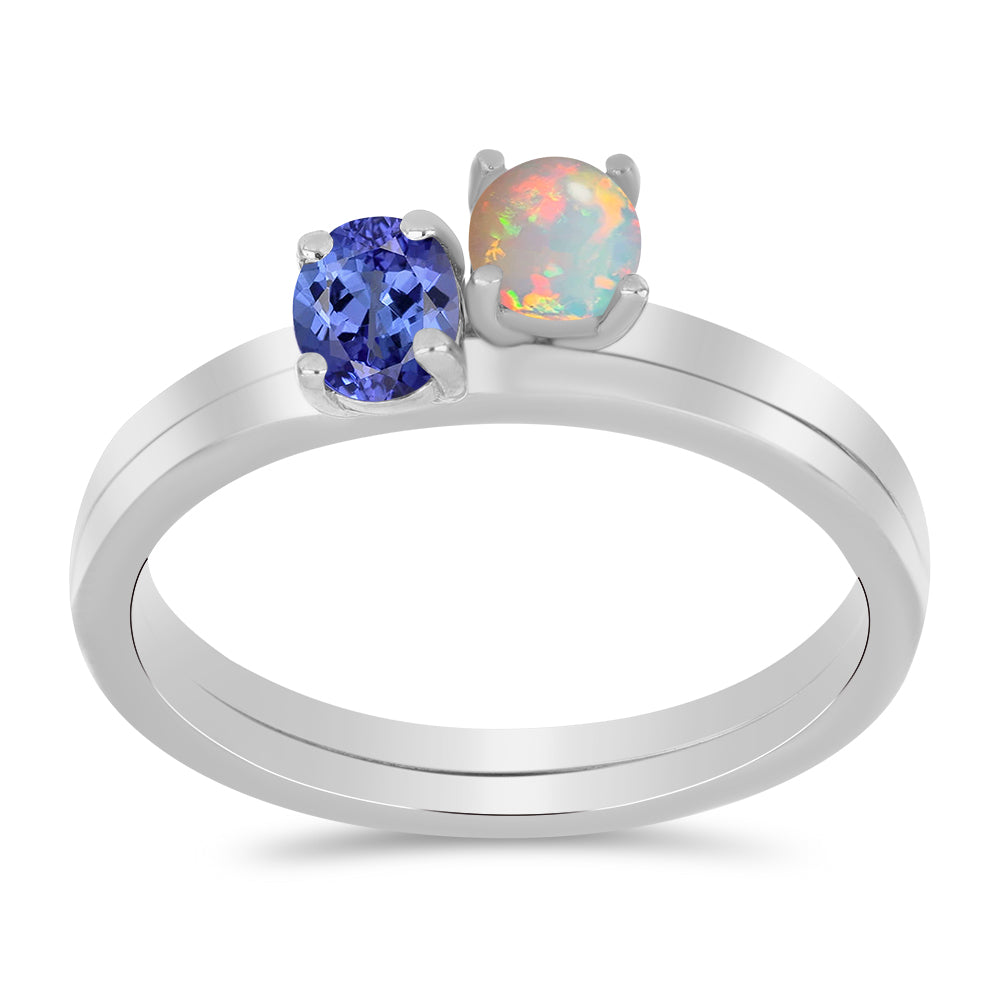 Ezüst Szett Tanzanittal és Etiópiai Opállal ( Gyűrű )