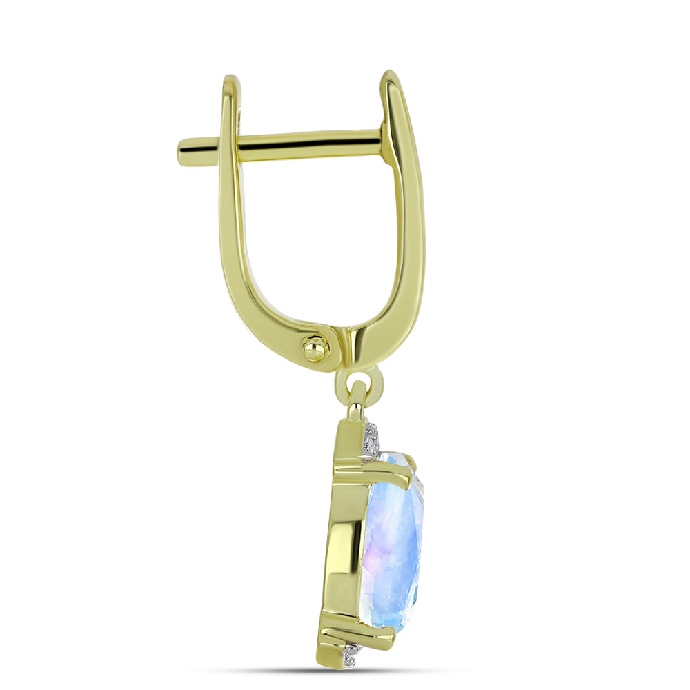 Arannyal Bevont Ezüst Fülbevaló Szivárvány Holdkővel és Fehér Topázzal