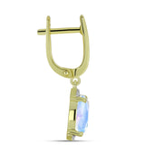 Arannyal Bevont Ezüst Fülbevaló Szivárvány Holdkővel és Fehér Topázzal