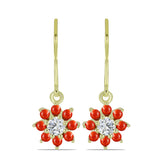 Arannyal Bevont Ezüst Fülbevaló Vörös Szivacs Korallal és Fehér Topázzal